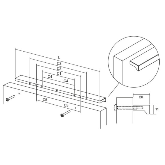 Maner pentru mobila Angle, finisaj alama shadow periata, L 400 mm