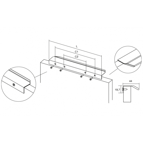 Maner pentru mobilier Vann, finisaj aluminiu, L100 mm