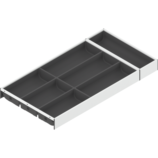 AMBIA-LINE Organizator pt tacâmuri, pentru LEGRABOX/MERIVOBOX Sertar, Plastic/oţel, 7 Compartimente pt tacâmuri, NL=600 mm, Lăţime=300 mm, alb-mătase/gri-orion