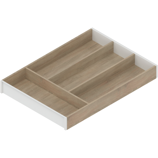 AMBIA-LINE Organizator pt tacâmuri, pentru LEGRABOX/MERIVOBOX Sertar, Design de lemn, 4 Compartimente pt tacâmuri, NL=450 mm, Lăţime=300 mm, Stejar Bard./alb-mătase