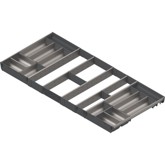 ORGA-LINE Set de casete (cu ocupare completă), pentru TANDEMBOX Sertar, NL=550 mm, KB=1200 mm, inox-periat/gri închis