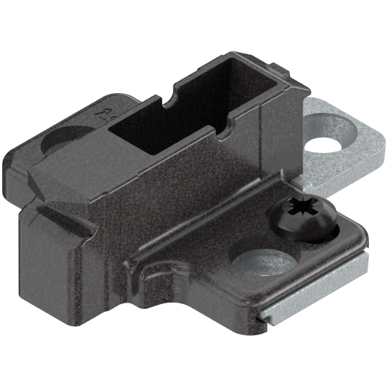 CLIP Plăcuţă de montaj, în cruce, 9 mm, Zinc, destinat înșurubării pentru euroșuruburi, negru onix