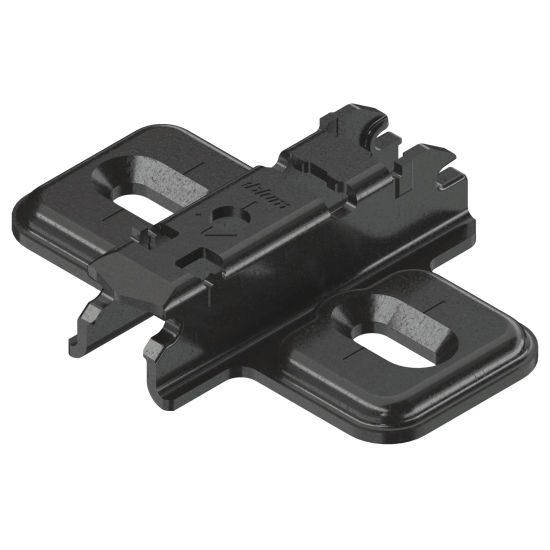 CLIP Plăcuţă de montaj, în cruce, 3 mm, oţel, destinat înșurubării pentru șuruburi pentru lemn, reglaj pe înălţime: Gaură alungită, negru onix