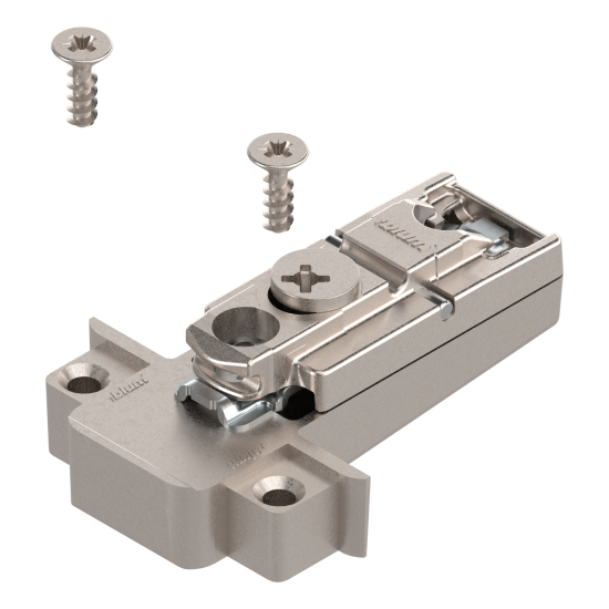 CLIP Plăcuţă de montaj, dreaptă, 0 mm, Zinc, şuruburi, reglaj pe înălţime: Excentric, pentru rame de aluminiu înguste, nichelat