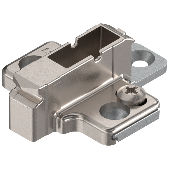 CLIP Plăcuţă de montaj, în cruce, 9 mm, Zinc, Euro-şuruburi, reglaj pe înălţime: Din 2 piese, nichelat