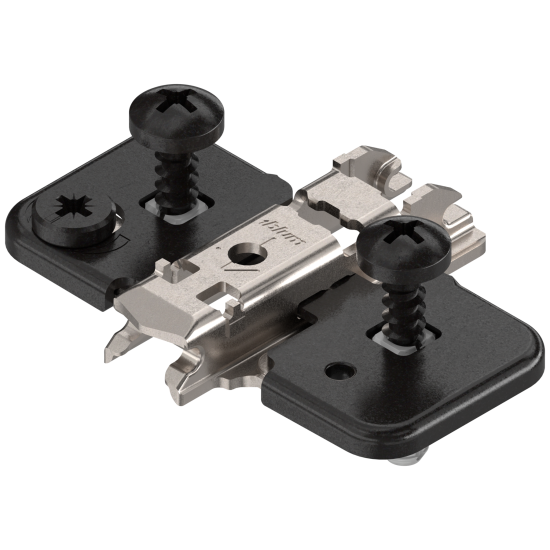 CLIP Plăcuţă de montaj, în cruce, 0 mm, oţel, EXPANDO (şuruburi speciale cu dibluri crestate, premontate), reglaj pe înălţime: Excentric, negru onix