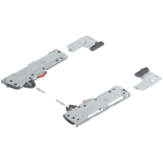 set (Unitate TIP-ON BLUMOTION + Declanşator + Adaptor), pentru LEGRABOX, pentru MOVENTO, Tip L3, NL=350-600 mm, Greutate totală a extragerii=15-40 kg, dreapta+stânga, R7037 gri închis