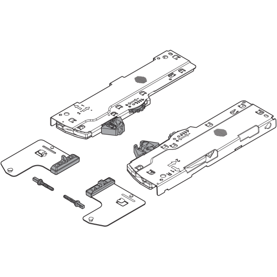 set (Unitate TIP-ON BLUMOTION + Declanşator + Adaptor), pentru LEGRABOX, pentru MOVENTO, Tip S1, NL=270-320 mm, Greutate totală a extragerii=10-20 kg, dreapta+stânga, R7035 gri deschis