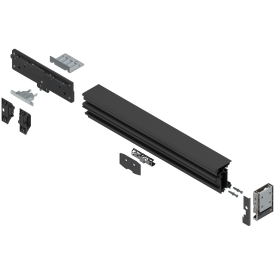Uşă dublă, Prelungitor şină pentru mecanismul de glisare set, Lungime: 542 mm, pentru lăţime interioară de corp în aplicaţie: 600 mm, stânga, negru