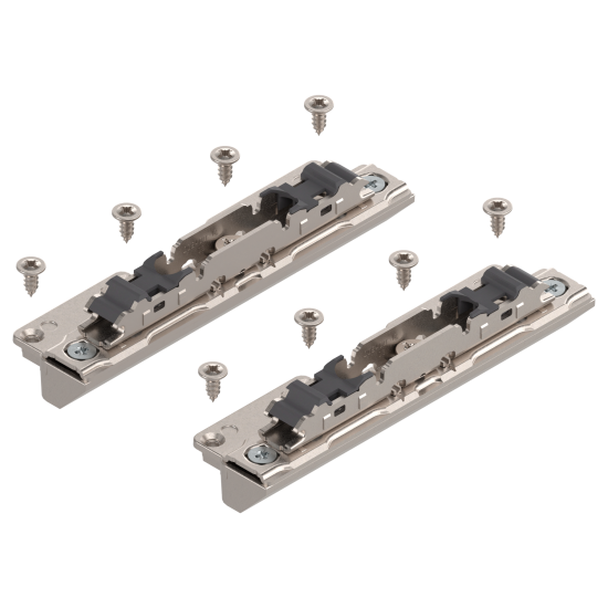 AVENTOS HS/HL/HK şi HK top sisteme de ridicare pentru uşă basculantă, Cuplaj de front pentru rame înguste de aluminiu (set), prin şuruburi, nichelat
