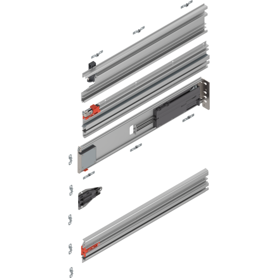 Uşă dublă, Şină de glisare tip pocket set, NL=675 mm, dreapta, E6/Ev1 natur