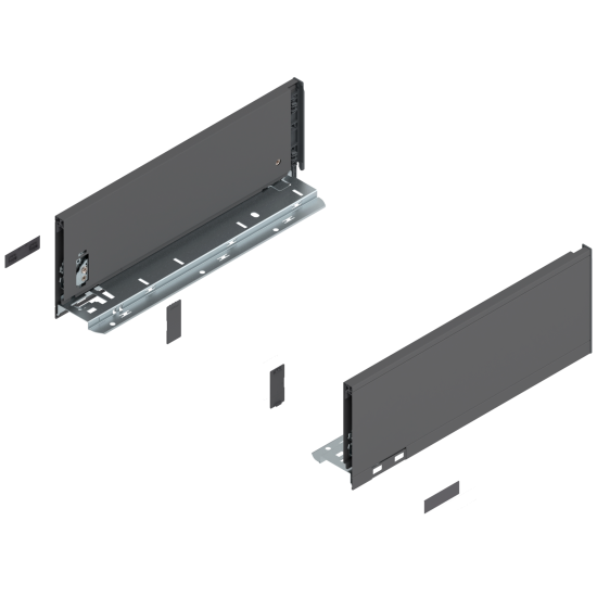 Laterală de sertar LEGRABOX, Înălţime K (128.5 mm), NL=350 mm, dreapta+stânga, pentru LEGRABOX pure, gri-orion mat