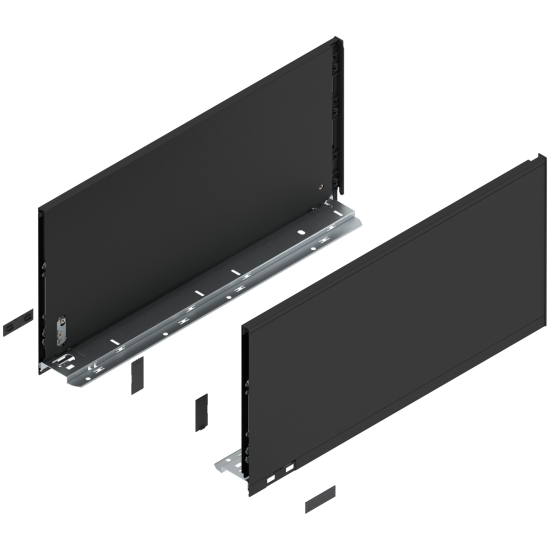 Laterală de sertar LEGRABOX, Înălţime F (241 mm), NL=500 mm, dreapta+stânga, pentru LEGRABOX pure, negru-carbon mat