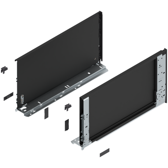 Laterală de sertar LEGRABOX (interior), Înălţime F (241 mm), NL=450 mm, dreapta+stânga, pentru LEGRABOX pure, negru-carbon mat