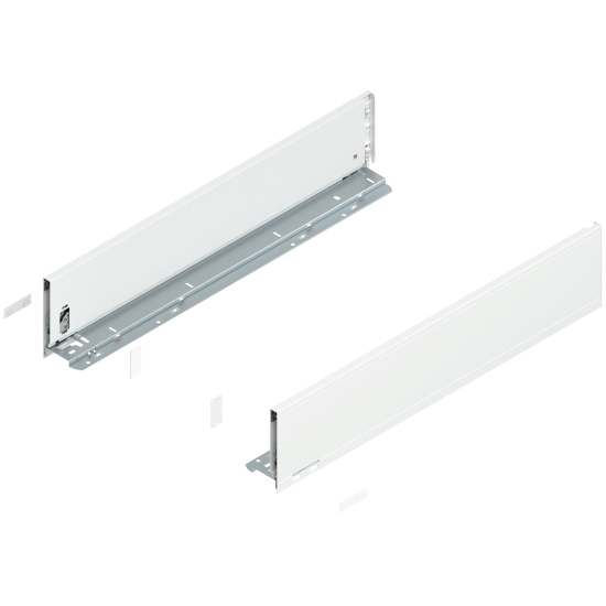 Laterală de sertar LEGRABOX, Înălţime K (128.5 mm), NL=600 mm, dreapta+stânga, pentru LEGRABOX pure, alb-mătase mat