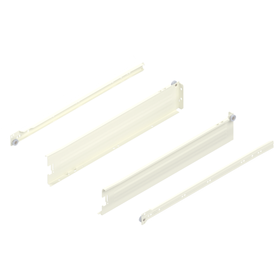 Laterală din oţel METABOX, M (86 mm), Extragere parţială, 25 kg, NL=500 mm, Versiune cu gheare, stânga/dreapta, R9001 albcrem