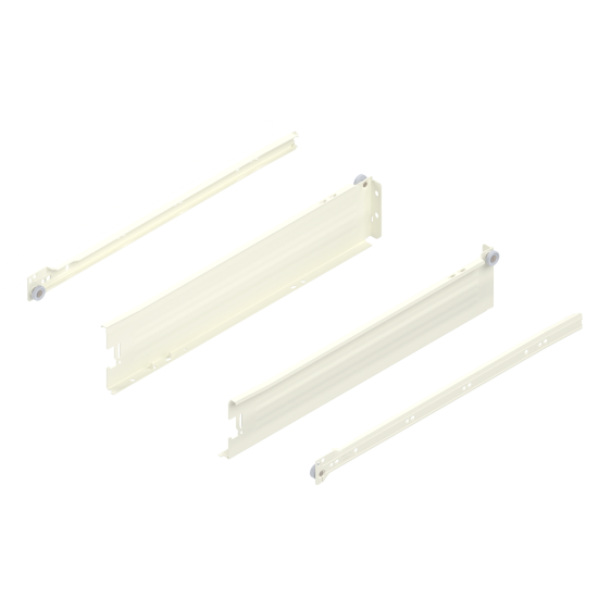Laterală din oţel METABOX, M (86 mm), Extragere parţială, 25 kg, NL=450 mm, Versiune cu gheare, stânga/dreapta, R9001 albcrem
