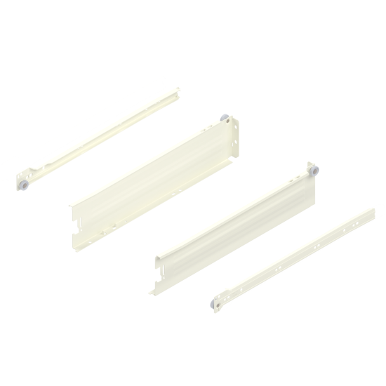 Laterală din oţel METABOX, M (86 mm), Extragere parţială, 25 kg, NL=400 mm, Versiune cu gheare, stânga/dreapta, R9001 albcrem