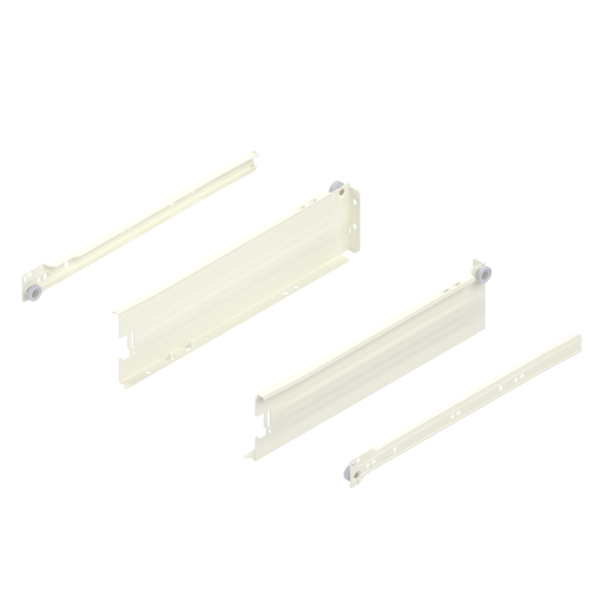 Laterală din oţel METABOX, M (86 mm), Extragere parţială, 25 kg, NL=350 mm, Versiune cu gheare, stânga/dreapta, R9001 albcrem