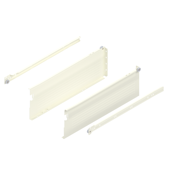 Laterală din oţel METABOX, H (150 mm), Extragere parţială, 25 kg, NL=450 mm, Versiune cu gheare, stânga/dreapta, R9001 albcrem