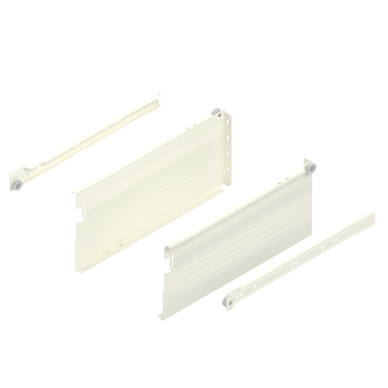 Laterală din oţel METABOX, H (150 mm), Extragere parţială, 25 kg, NL=350 mm, Versiune cu gheare, stânga/dreapta, R9001 albcrem