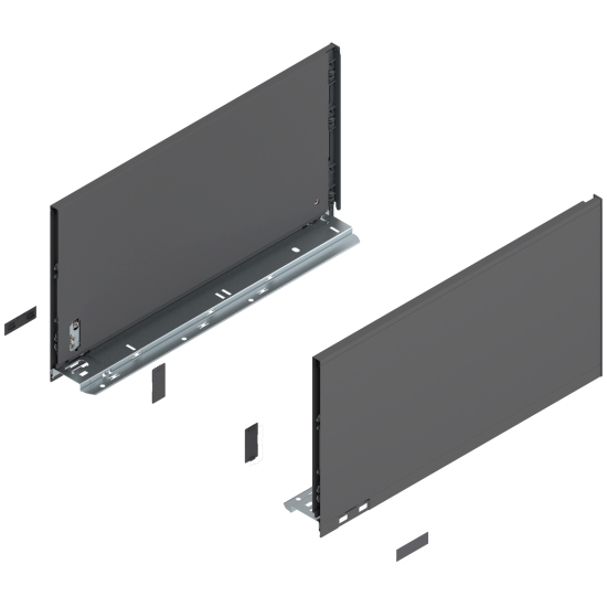 Laterală de sertar LEGRABOX, Înălţime F (241 mm), NL=450 mm, dreapta+stânga, pentru LEGRABOX pure, gri-orion mat