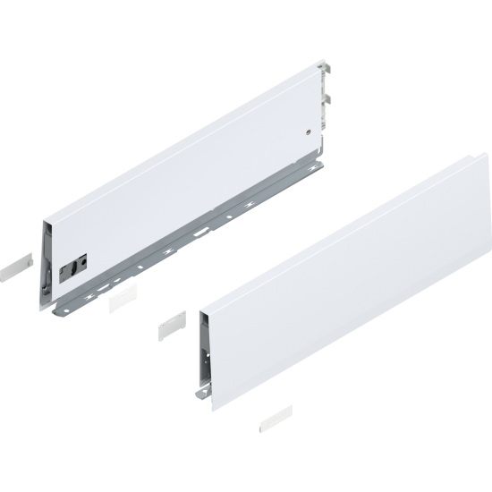 Laterală de sertar MERIVOBOX, Înălţime K (129 mm), NL=450 mm, dreapta+stânga, alb-mătase mat