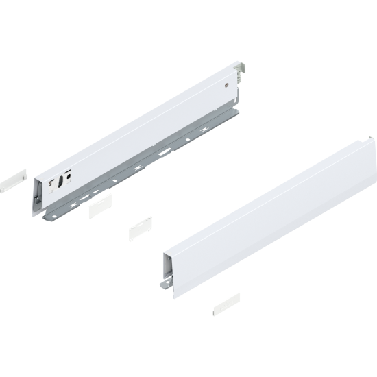 Laterală de sertar MERIVOBOX, Înălţime N (68.5 mm), NL=400 mm, dreapta+stânga, alb-mătase mat