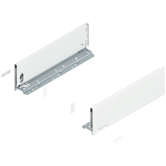 Laterală de sertar LEGRABOX, Înălţime K (128.5 mm), NL=400 mm, dreapta+stânga, pentru LEGRABOX pure, alb-mătase mat