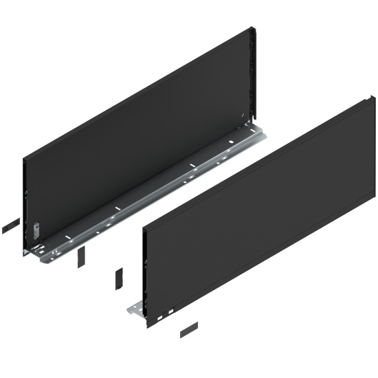 Laterală de sertar LEGRABOX, Înălţime F (241 mm), NL=650 mm, dreapta+stânga, pentru LEGRABOX pure, negru-carbon mat