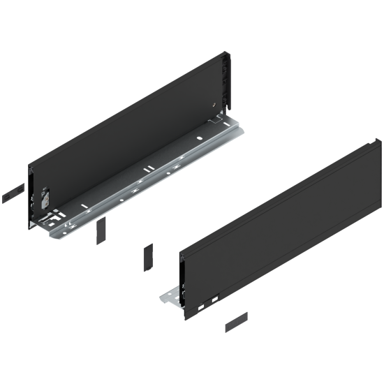 Laterală de sertar LEGRABOX, Înălţime K (128.5 mm), NL=450 mm, dreapta+stânga, pentru LEGRABOX pure, negru-carbon mat