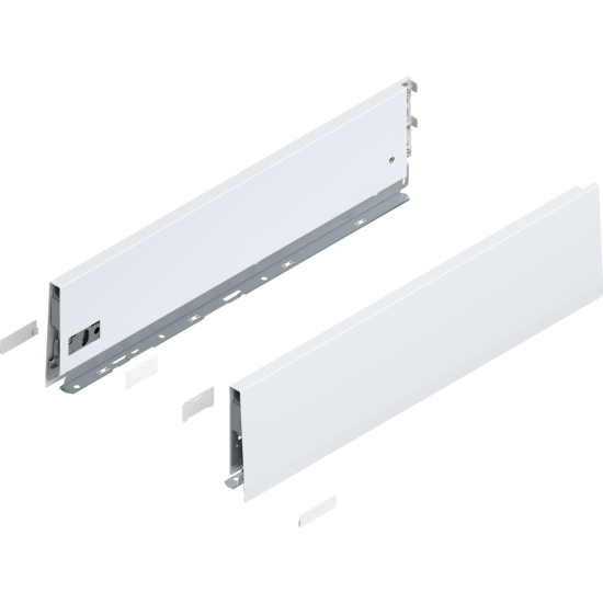 Laterală de sertar MERIVOBOX, Înălţime K (129 mm), NL=500 mm, dreapta+stânga, alb-mătase mat