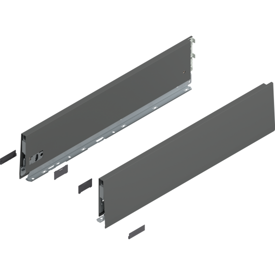 Laterală de sertar MERIVOBOX, Înălţime K (129 mm), NL=550 mm, dreapta+stânga, gri-orion mat