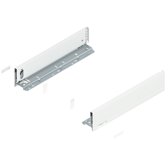 Laterală de sertar LEGRABOX, Înălţime M (90.5 mm), NL=400 mm, dreapta+stânga, pentru LEGRABOX pure, alb-mătase mat