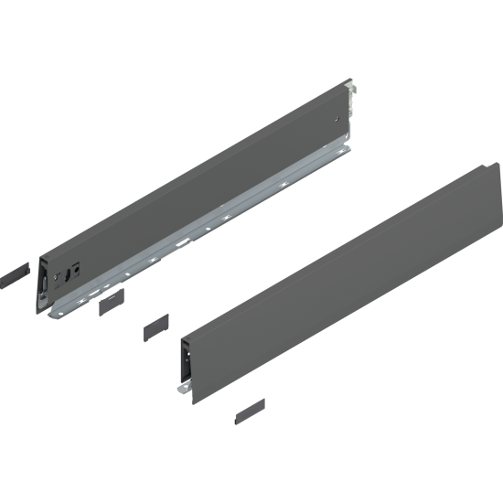Laterală de sertar MERIVOBOX, Înălţime M (91 mm), NL=550 mm, dreapta+stânga, gri-orion mat
