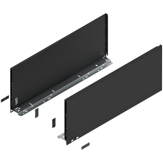 Laterală de sertar LEGRABOX, Înălţime F (241 mm), NL=600 mm, dreapta+stânga, pentru LEGRABOX pure, negru-carbon mat