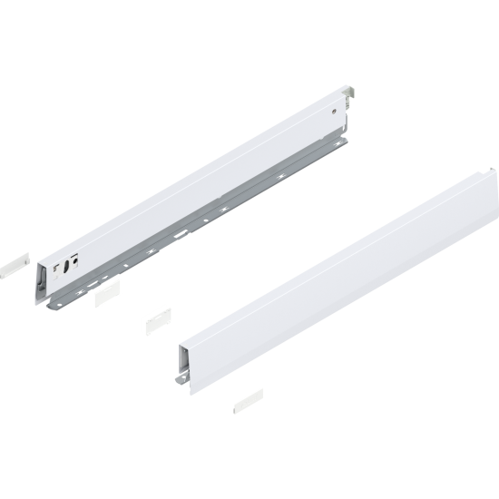 Laterală de sertar MERIVOBOX, Înălţime N (68.5 mm), NL=550 mm, dreapta+stânga, alb-mătase mat
