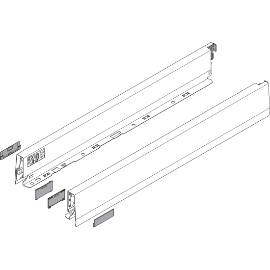 Laterală de sertar MERIVOBOX, Înălţime N (68.5 mm), NL=550 mm, dreapta+stânga, alb-mătase mat