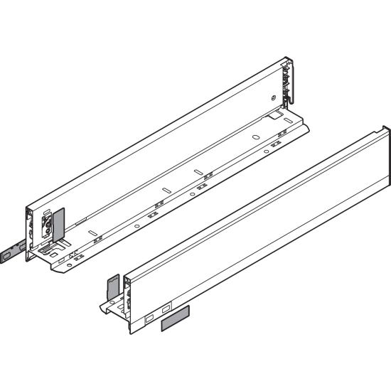 Laterală de sertar LEGRABOX, Înălţime M (90.5 mm), NL=600 mm, dreapta+stânga, pentru LEGRABOX pure, alb-mătase mat
