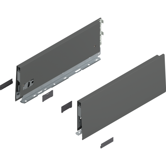 Laterală de sertar MERIVOBOX, Înălţime K (129 mm), NL=350 mm, dreapta+stânga, gri-orion mat