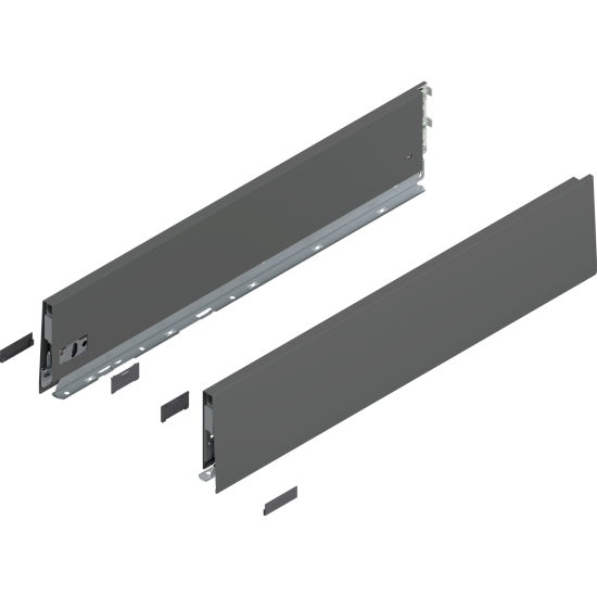 Laterală de sertar MERIVOBOX, Înălţime K (129 mm), NL=600 mm, dreapta+stânga, gri-orion mat