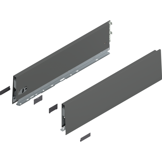 Laterală de sertar MERIVOBOX, Înălţime K (129 mm), NL=500 mm, dreapta+stânga, gri-orion mat