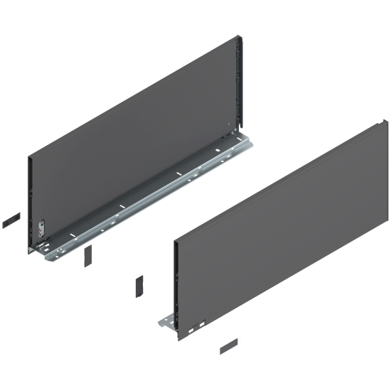 Laterală de sertar LEGRABOX, Înălţime F (241 mm), NL=600 mm, dreapta+stânga, pentru LEGRABOX pure, gri-orion mat