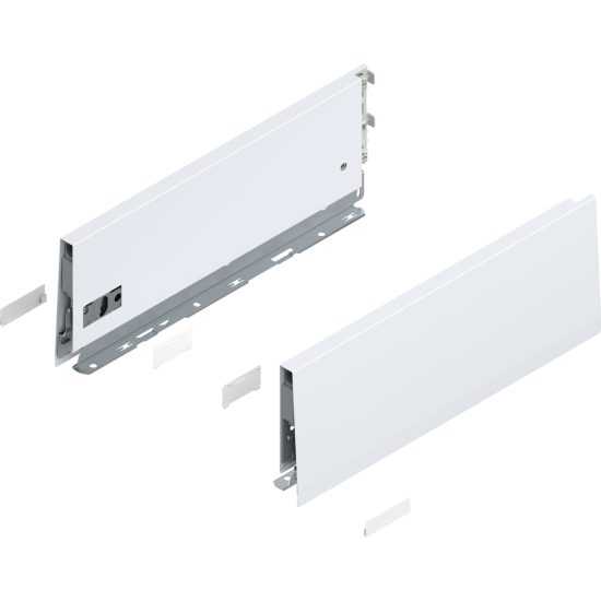 Laterală de sertar MERIVOBOX, Înălţime K (129 mm), NL=350 mm, dreapta+stânga, alb-mătase mat