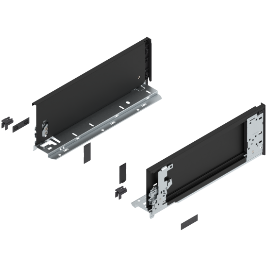 Laterală de sertar LEGRABOX (interior), Înălţime K (128.5 mm), NL=350 mm, dreapta+stânga, pentru LEGRABOX pure, negru-carbon mat