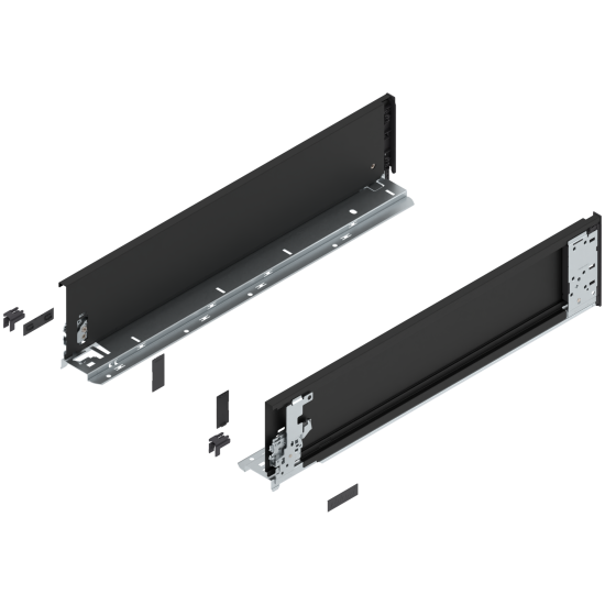 Laterală de sertar LEGRABOX (interior), Înălţime K (128.5 mm), NL=550 mm, dreapta+stânga, pentru LEGRABOX pure, negru-carbon mat
