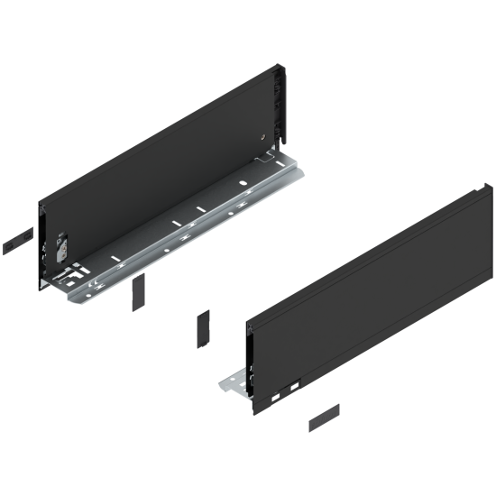Laterală de sertar LEGRABOX, Înălţime K (128.5 mm), NL=400 mm, dreapta+stânga, pentru LEGRABOX pure, negru-carbon mat