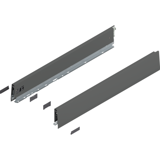 Laterală de sertar MERIVOBOX, Înălţime M (91 mm), NL=600 mm, dreapta+stânga, gri-orion mat