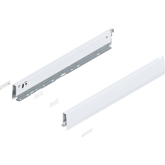 Laterală de sertar MERIVOBOX, Înălţime N (68.5 mm), NL=500 mm, dreapta+stânga, alb-mătase mat