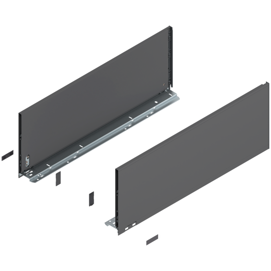 Laterală de sertar LEGRABOX, Înălţime F (241 mm), NL=650 mm, dreapta+stânga, pentru LEGRABOX pure, gri-orion mat